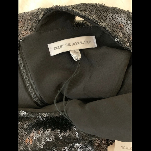NWT $300 Dress the Population Raven Sequin Gown Matte Black [SZ Small ]‎ - Picture 7 of 8